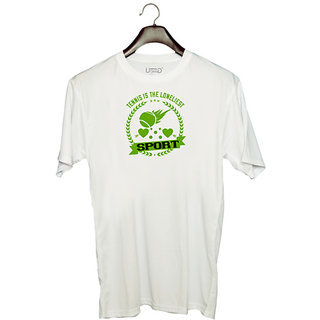                       UDNAG Unisex Round Neck Graphic 'Tennis | Tennis is the loneliest sport' Polyester T-Shirt White                                              