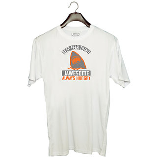                       UDNAG Unisex Round Neck Graphic 'Shark | deep fear totaly jawesome always hungry' Polyester T-Shirt White                                              