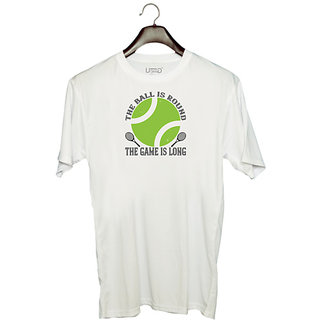                       UDNAG Unisex Round Neck Graphic 'Tennis | The ball is round the game is long' Polyester T-Shirt White                                              