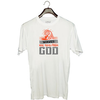                       UDNAG Unisex Round Neck Graphic 'Surfing | Waves are toys' Polyester T-Shirt White                                              