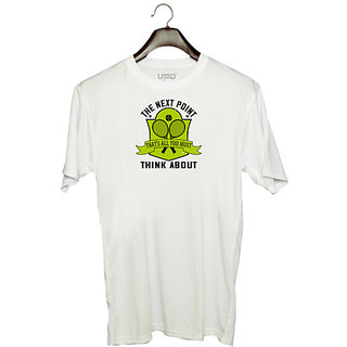                       UDNAG Unisex Round Neck Graphic 'Tennis | The next point that's all you must think about' Polyester T-Shirt White                                              
