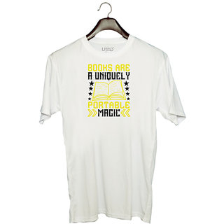                       UDNAG Unisex Round Neck Graphic 'Reading | Books are a uniquely portable magic' Polyester T-Shirt White                                              