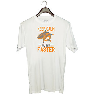                       UDNAG Unisex Round Neck Graphic 'Shark | keep calm and swim faster' Polyester T-Shirt White                                              