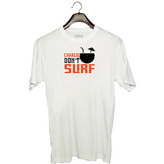                       UDNAG Unisex Round Neck Graphic 'Surfing | Charlie Dont Surf' Polyester T-Shirt White                                              