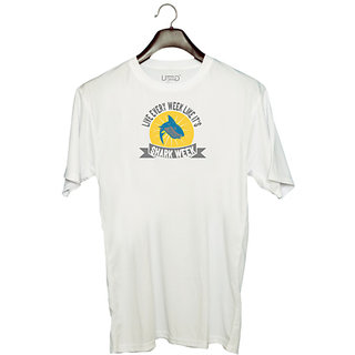                       UDNAG Unisex Round Neck Graphic 'Shark | live every week like it's shark week 02' Polyester T-Shirt White                                              
