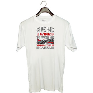                       UDNAG Unisex Round Neck Graphic 'Wine | GIVE ME WINE TO WASH ME' Polyester T-Shirt White                                              