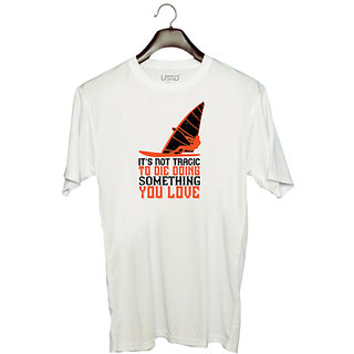                       UDNAG Unisex Round Neck Graphic 'Surfing | Its Not Tragic To Die Doing Something You Love' Polyester T-Shirt White                                              