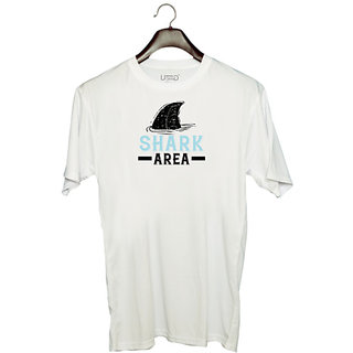                       UDNAG Unisex Round Neck Graphic 'Shark | shark area' Polyester T-Shirt White                                              