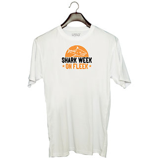                       UDNAG Unisex Round Neck Graphic 'Shark | shark week on fleek' Polyester T-Shirt White                                              