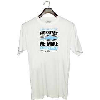                       UDNAG Unisex Round Neck Graphic 'Shark | Sharks aren't the monsters we make them out to be' Polyester T-Shirt White                                              