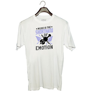                       UDNAG Unisex Round Neck Graphic 'Music Violin | Music is the shorthand of emotion' Polyester T-Shirt White                                              