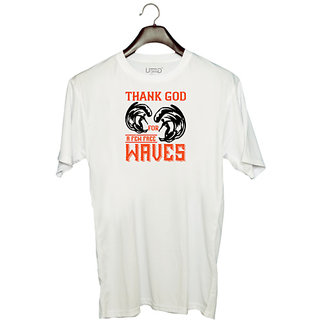                      UDNAG Unisex Round Neck Graphic 'Surfing | Thanks for a few free waves' Polyester T-Shirt White                                              