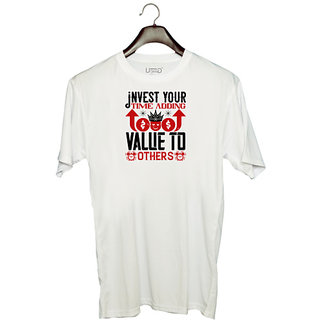                       UDNAG Unisex Round Neck Graphic 'Job | Invest your time adding value to others' Polyester T-Shirt White                                              
