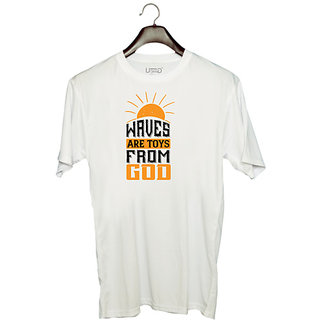                       UDNAG Unisex Round Neck Graphic 'Surfing | Waves are toys.' Polyester T-Shirt White                                              