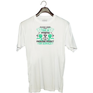                      UDNAG Unisex Round Neck Graphic 'Job | Invest your time in producing product or service' Polyester T-Shirt White                                              