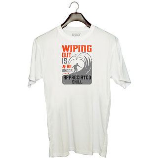                       UDNAG Unisex Round Neck Graphic 'Surfing | Wiping out is an under appreciated skill' Polyester T-Shirt White                                              