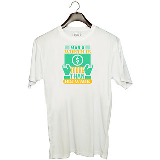                       UDNAG Unisex Round Neck Graphic 'Job | Man's worth is more than his wage' Polyester T-Shirt White                                              