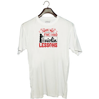                       UDNAG Unisex Round Neck Graphic 'Music Violin | when i was five i had violin lessons' Polyester T-Shirt White                                              