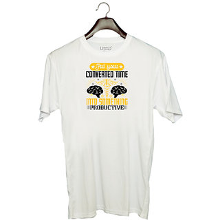                       UDNAG Unisex Round Neck Graphic 'Job | Put your converted time into something productive' Polyester T-Shirt White                                              
