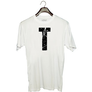                       UDNAG Unisex Round Neck Graphic 'Alphabet | T' Polyester T-Shirt White                                              