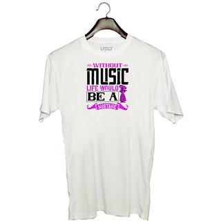                       UDNAG Unisex Round Neck Graphic 'Music Violin | Without music, life would be a mistake' Polyester T-Shirt White                                              