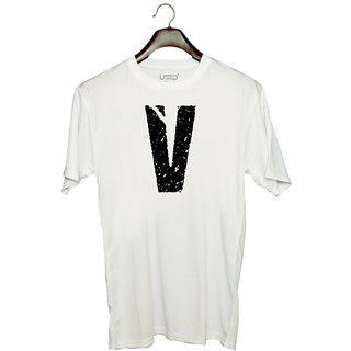                       UDNAG Unisex Round Neck Graphic 'Alphabet | V' Polyester T-Shirt White                                              