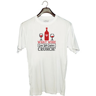                       UDNAG Unisex Round Neck Graphic 'Wine | What wine goes with captain crunch' Polyester T-Shirt White                                              