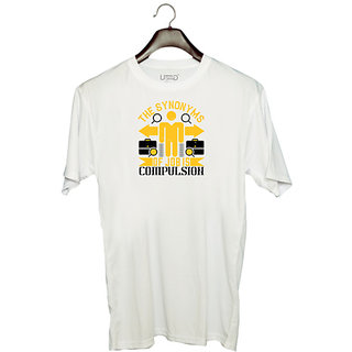                       UDNAG Unisex Round Neck Graphic 'Job | The Synonyms of Job is Compulsion' Polyester T-Shirt White                                              