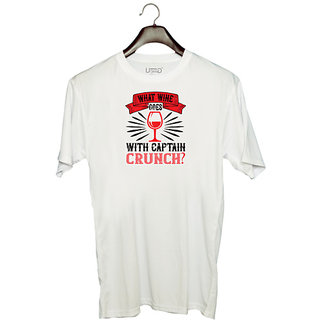                       UDNAG Unisex Round Neck Graphic 'Wine | What wine goes with captain' Polyester T-Shirt White                                              