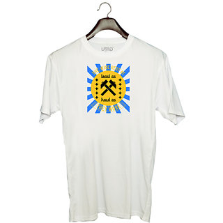                       UDNAG Unisex Round Neck Graphic 'Job | The wise rest at least as hard as they work' Polyester T-Shirt White                                              