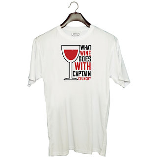                       UDNAG Unisex Round Neck Graphic 'Wine | What wine goes with' Polyester T-Shirt White                                              