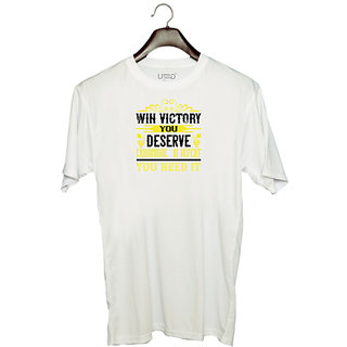                      UDNAG Unisex Round Neck Graphic 'Wine | WIn victory you deserve champagne in defent' Polyester T-Shirt White                                              