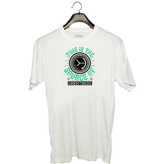                       UDNAG Unisex Round Neck Graphic 'Job | Time is the source of greatness' Polyester T-Shirt White                                              