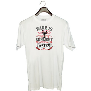                       UDNAG Unisex Round Neck Graphic 'Wine | Wine is sunlight' Polyester T-Shirt White                                              