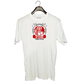                       UDNAG Unisex Round Neck Graphic 'Job | Your blessings lay beyond your fear' Polyester T-Shirt White                                              