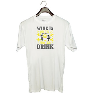                       UDNAG Unisex Round Neck Graphic 'Wine | Wine is the only artwork you can drink' Polyester T-Shirt White                                              