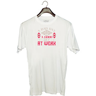                       UDNAG Unisex Round Neck Graphic 'Skiing | A bad day on the slopes a good day at work' Polyester T-Shirt White                                              