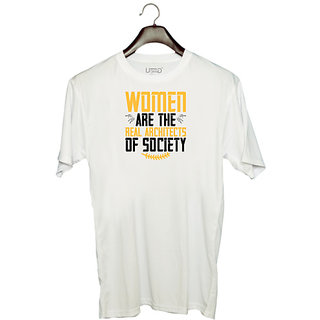                       UDNAG Unisex Round Neck Graphic 'Womens Day | Women are the real architects of society' Polyester T-Shirt White                                              