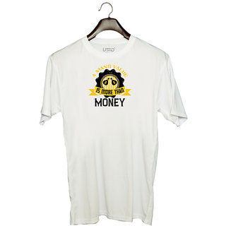                       UDNAG Unisex Round Neck Graphic 'Job | A man's value is more than money' Polyester T-Shirt White                                              