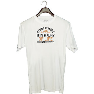                       UDNAG Unisex Round Neck Graphic 'Skiing | Skiing is more than a sport, it is a way of life' Polyester T-Shirt White                                              
