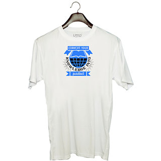                       UDNAG Unisex Round Neck Graphic 'Job | Convert your knowledge into product' Polyester T-Shirt White                                              