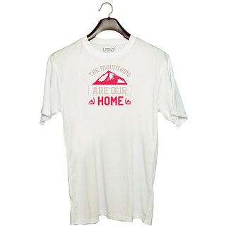                       UDNAG Unisex Round Neck Graphic 'Skiing | The mountains are our home' Polyester T-Shirt White                                              