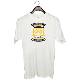                       UDNAG Unisex Round Neck Graphic 'Job | Each part is necessary to make a whole' Polyester T-Shirt White                                              