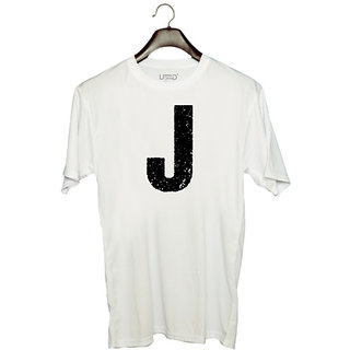                       UDNAG Unisex Round Neck Graphic 'Alphabet | J' Polyester T-Shirt White                                              