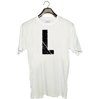                       UDNAG Unisex Round Neck Graphic 'Alphabet | L' Polyester T-Shirt White                                              