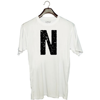                       UDNAG Unisex Round Neck Graphic 'Alphabet | N' Polyester T-Shirt White                                              