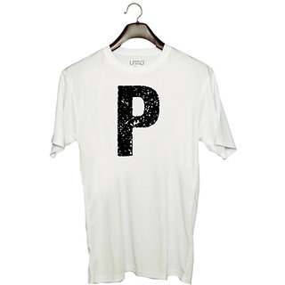                       UDNAG Unisex Round Neck Graphic 'Alphabet | P' Polyester T-Shirt White                                              