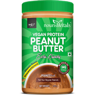 NourishVitals Vegan High Protein Peanut Butter (Extra Crunchy), 750 g