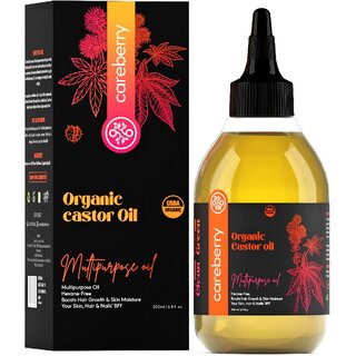 Careberry Organic Hexane-Free Organic Castor Oil For Hair, Face  Body  Suits All Hair / Skin Types (200 ml)