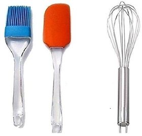 Olrada Silicone Basting, Spatula Brush and Stainless Steel Whisker, Silver